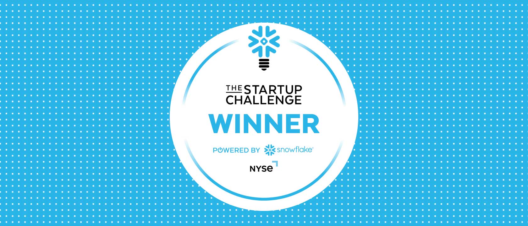 Snowflake Startup Challenge logo with Winner heading on blue background