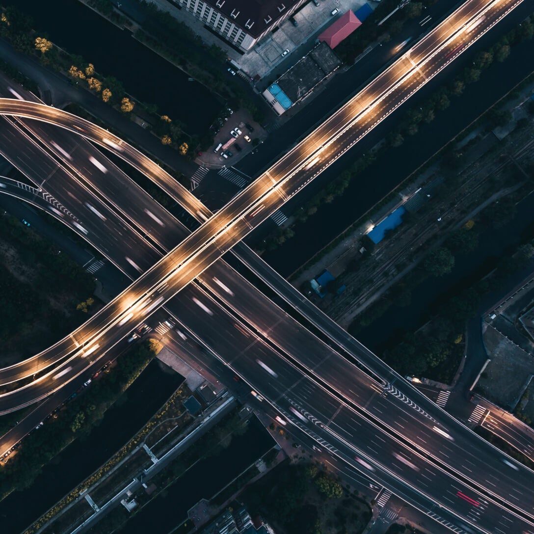 Aerial photo of a highway overpass